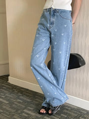 Cyflymder  Korean Sle Women's Jeans 2024 New Elegant  Knot Fashionable Youthful Loose Design Straight Leg Long Pants