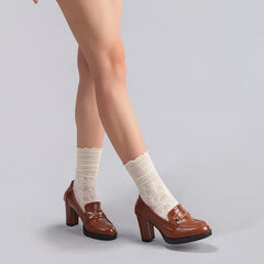 Cyflymder   Big Size 43 Vintage Brown Slip On Pumps Women Shoes Classic Square High Heels Office Lady Loafers Retro Shoes