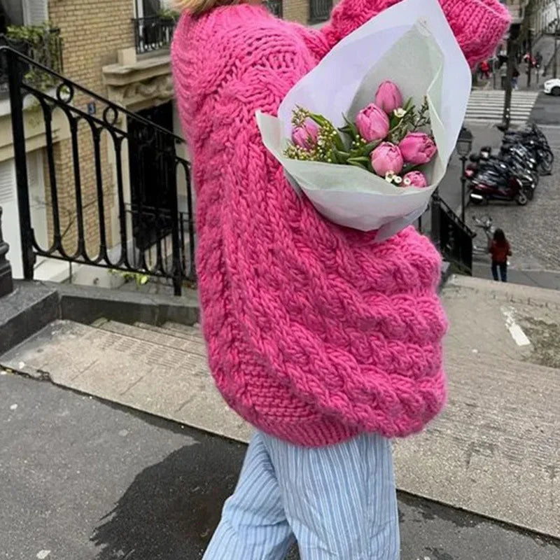 Cyflymder  Retro Knitted Sweater round Ne Bell Sve Casual Comfortable Autumn Winter Women's Faion Commute Loose Fit Polyester Blend