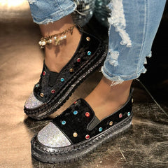 Cyflymder  Luxury Crystal Loafers Women Rhinestone Velvet Flats Shiny Slip on Shoes Casual Walking
