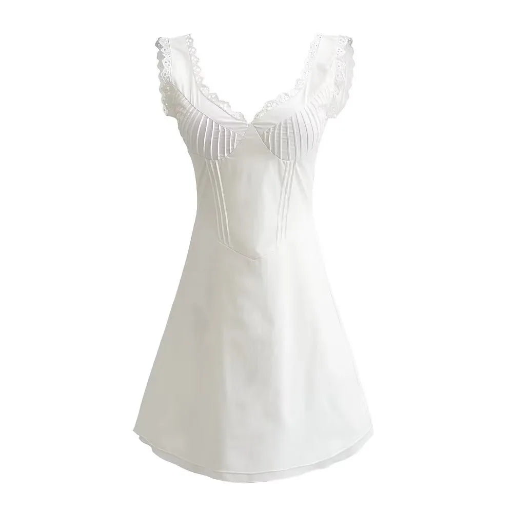 Cyflymder  Corset Style White Mini Dress Women pintuck details sexy women dress new cotton summer dress y2k party dresses