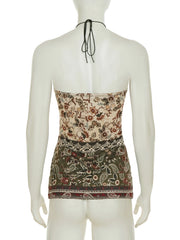 Cyflymder  Vintage Bandage Paisley Halter Tops Slim Slash Neck Sleeveless Tank Tops Women Summer Fashion Streetwear Ladies