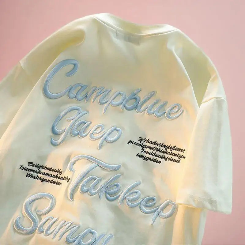 Cyflymder  Loose Fit Casual Cotton ort Sve T-irt Embroidered Lettering ex Summer Top for Men And Women under 35 Years Old