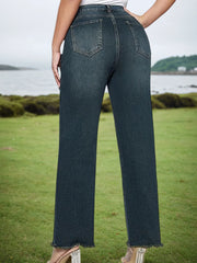 Cyflymder  New Women's Mid Waist Elastic Retro Washed Straight Leg Jeans, Slimming and Slimming Fashionable Casual Jeans, High-Quality