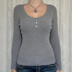 Cyflymder  casual euramerican o neck knitted slim basic sweaters y2k aesthetic solid french vintage office lady women clothes harajuku tops