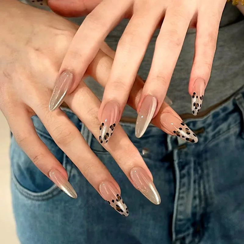 Cyflymder  30Pcs Almond Press on Fake Nails Long French False Nails With Pink Wearable Flower Design Oval Manicure Full Cover Nail Tips