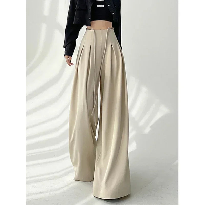 Cyflymder  Streetwear Wide Leg Pants Women Korean Black High Waist Suit Pants Summer Fashion Elegant Lace Up Straight Trousers New
