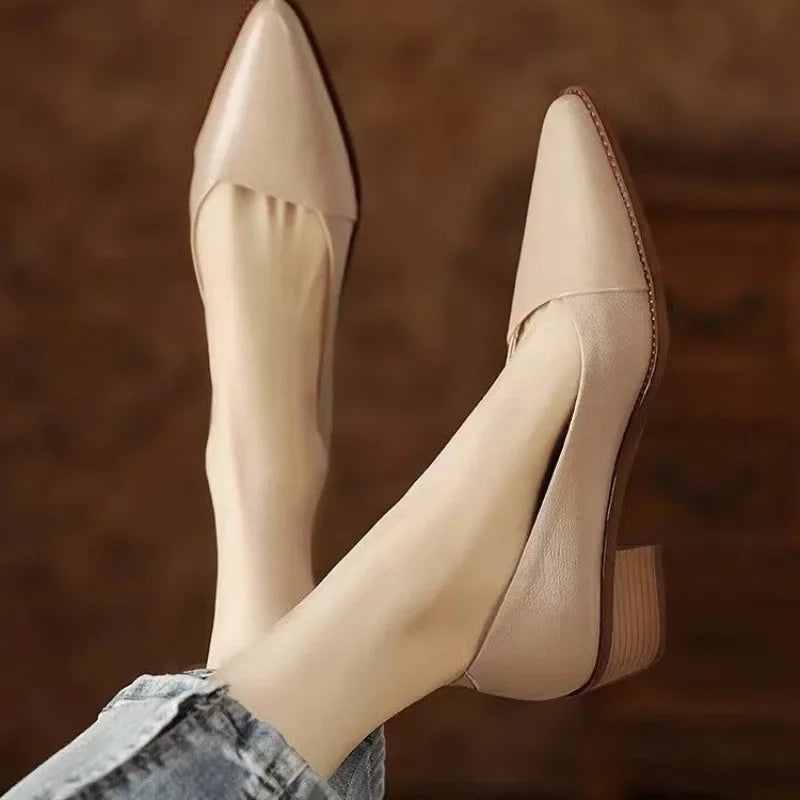 Cyflymder  Women's Coarse Heel Shoes Spring New Pointed Head Shallow Mouth Soft Sole Waterproof Non-slip Low-top Shoes