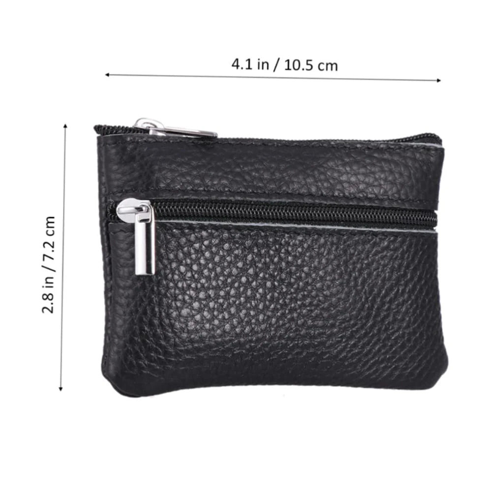 Cyflymder Leather 2 Zipper Coin Purse Wallet With Card Slots, Coin Organizer, Change Holder,Card Case, Leather Zipper Storage Bag for Men