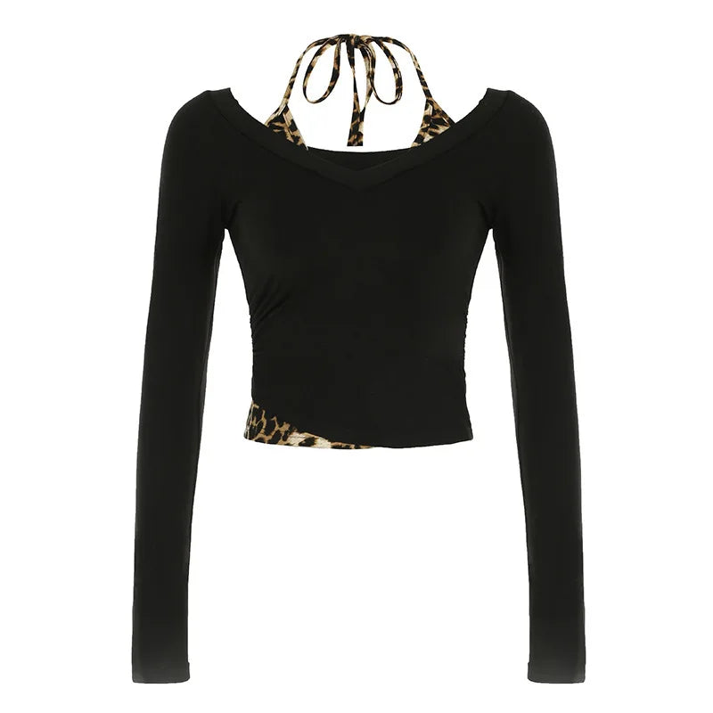 Cyflymder  Women's V Neck Long Sleeve Crop Top Slim Fit Layering Basic Tee Y2K Hot Girl Streetwear Casual Daily Stretchy Tight Blouse