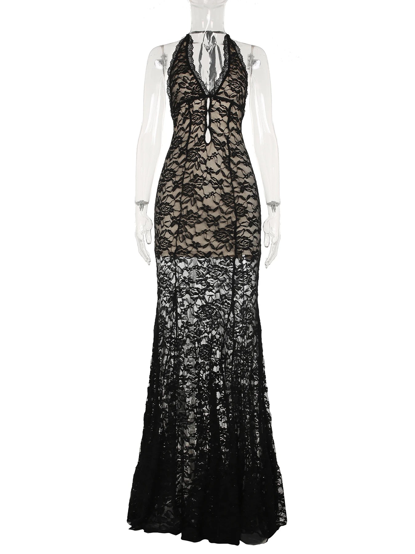 Cyflymder  Holiday Hollow Out Lace Trumpet Dress Beach Style Backless Deep V-Neck Sleeveless Maxi Dresses For Women 2025 Summer