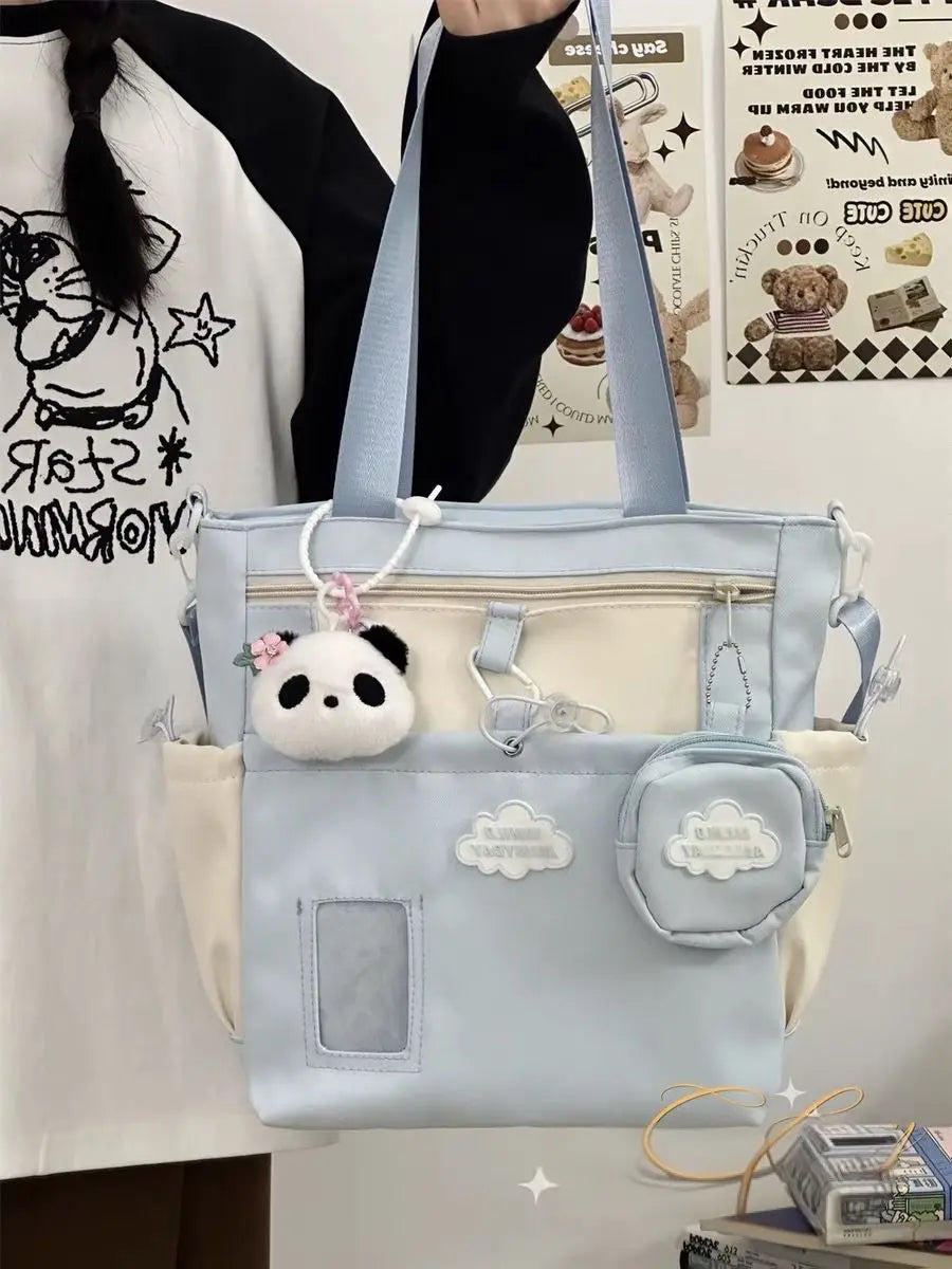 Cyflymder  Cute Color-Block Fresh Style Crossbody Bag Japanese School Aesthetic Spacious Tote for Girls All-in-One Student Study Bag