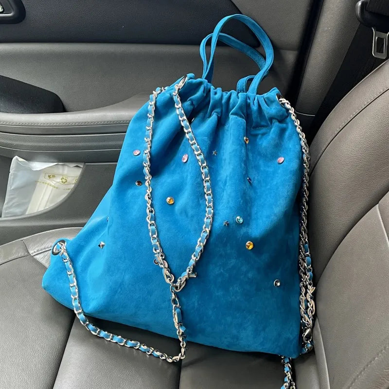 Cyflymder Velvet color Diamonds Women backpack multifunctional chain female shoulder bag Luxury Brand PU Leather ladies hand bag schoolbag