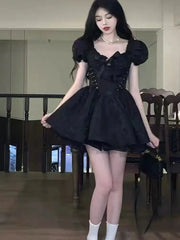 Cyflymder  Lolita Kawaill Princess Style Mini Dress Bow Lace Harajuku Casual Slim Female Subculture Elegant Party Cute Dress New