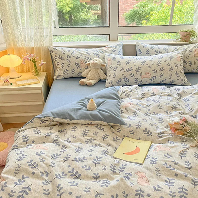 Cyflymder  Pastoral Plant Printed 100% Cotton Thick Bedding Set 160X210Cm Quilt Sets for Adults Warm Soft Duvet Cover for Autumn Winter