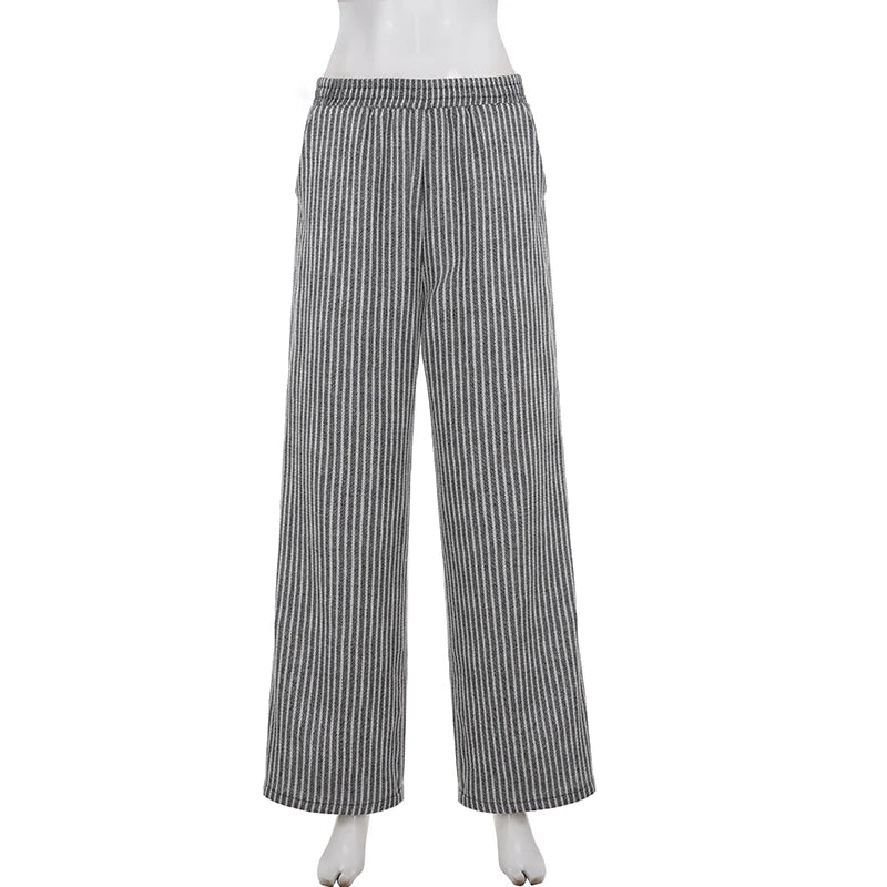 Cyflymder   Textured Woven Elastic Waist Pants Low Waist Striped  Wide Leg Trousers for Daily Summer Women Casual Straight Pant y2k