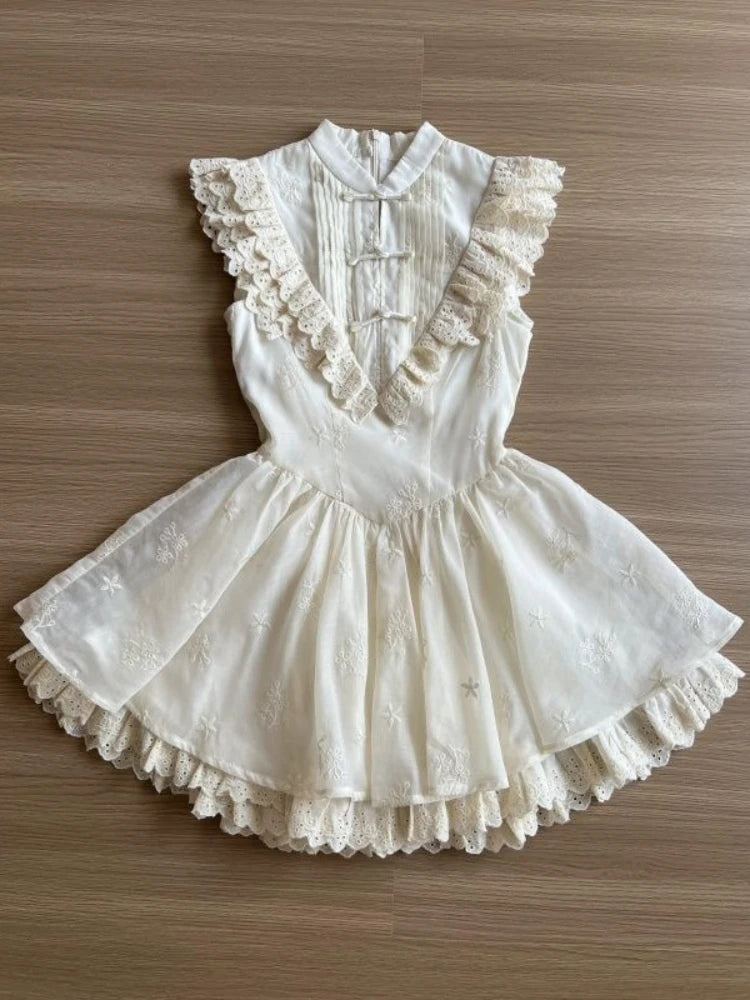 Cyflymder  Sweet Vintage White Lace Women Dress Y2k Sleeveless Embroidery Slim Princess Summer Dress Harajuku Female Retro Party Outfit New