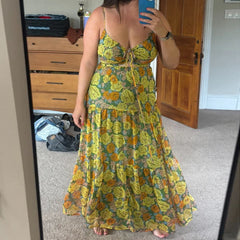 Cyflymder  Floral Cut Out Maxi Dress Bohemian Front Tie Up Flowy Dresses for Women Summer Backless A-line Dress Vacation