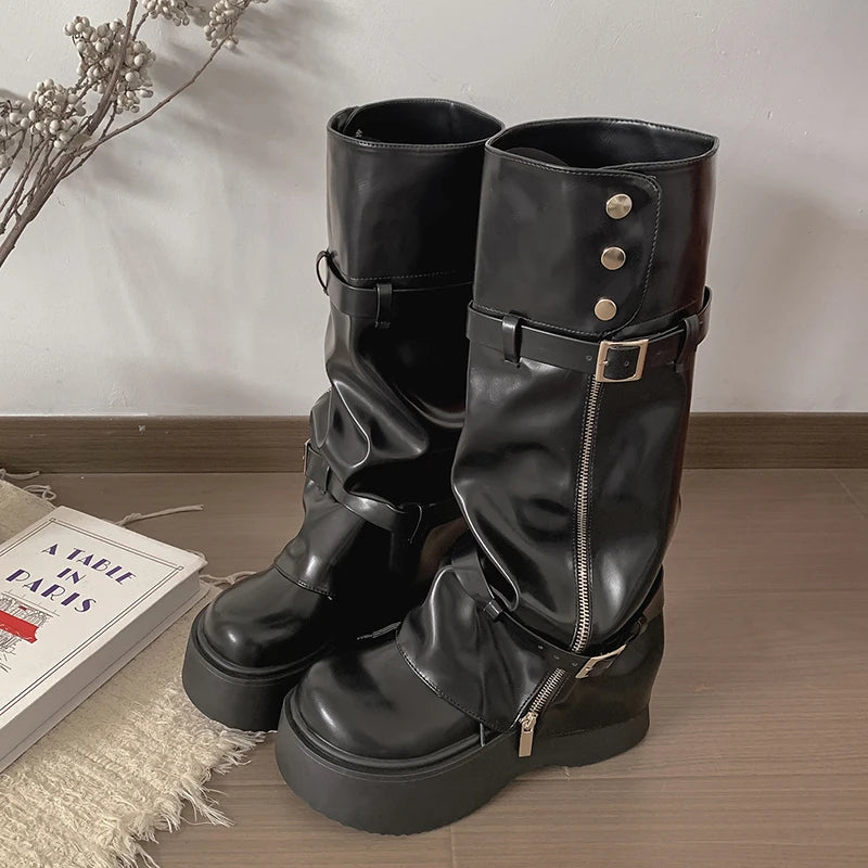 Cyflymder  Autumn Winter Chunky Style Women Knee High Boots Fashion Removable Ladies Platform Thick Heel Long Booties
