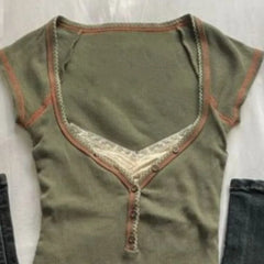 Cyflymder  Y2k Clothes Short T Shirt For Women Fake 2 Pieces Spring Summer Vintage Sexy Ropa De Mujer Grunge Fashion Tees