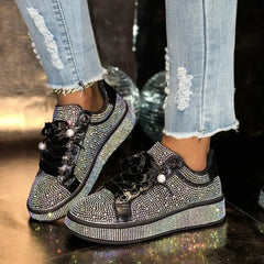 Cyflymder   Plus-size Starry Sky Rhinestone Casual Women's Shoes Spring and Autumn New Lace-up Sneakers Versatile and Fashionable