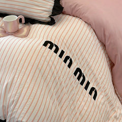 Cyflymder Ruffles Striped Bedding Bed Sheet Duvet Cover Fitted Full Bedspreads Sets AB Double-sided Skin-friendly Summer Bedroom Linens