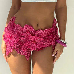 Cyflymder   Women's Y2k Coquette 3D Textured Floral Petal Design Casual Slim Fit Low Rise Side Zipper Short Skirt Summer Micro Mini Skirt