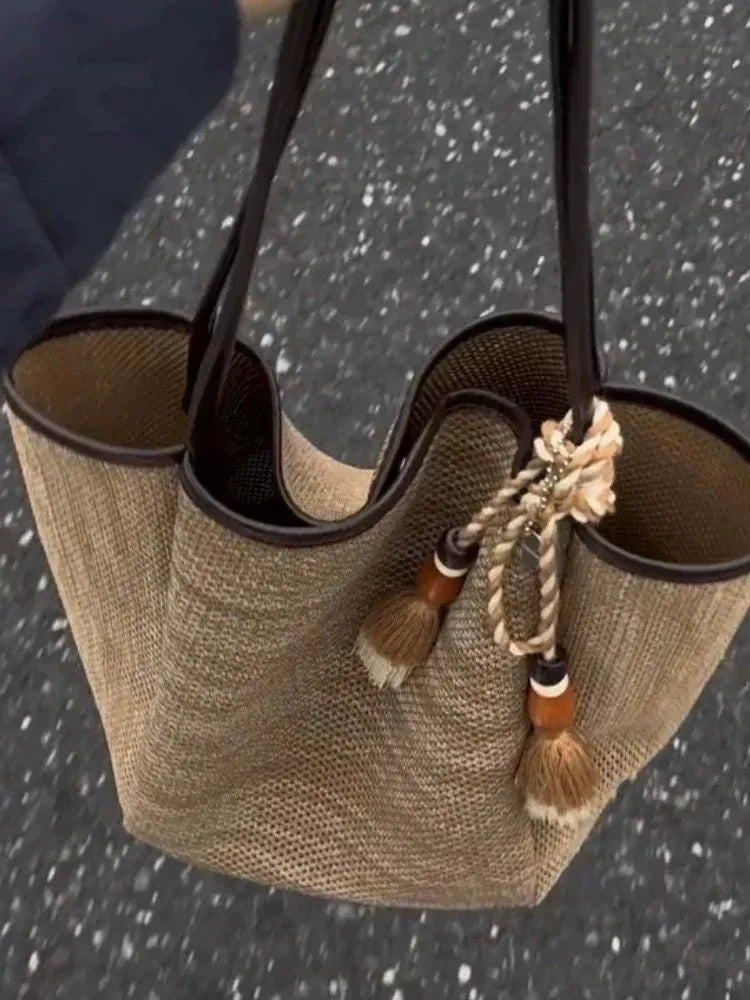 Cyflymder   Large Capacity Woven Tote Women Bag NEW Bohemian Paper Rope Straw Bag Fashion Travel Beach Bags for Women Shoulder Bags Shopper