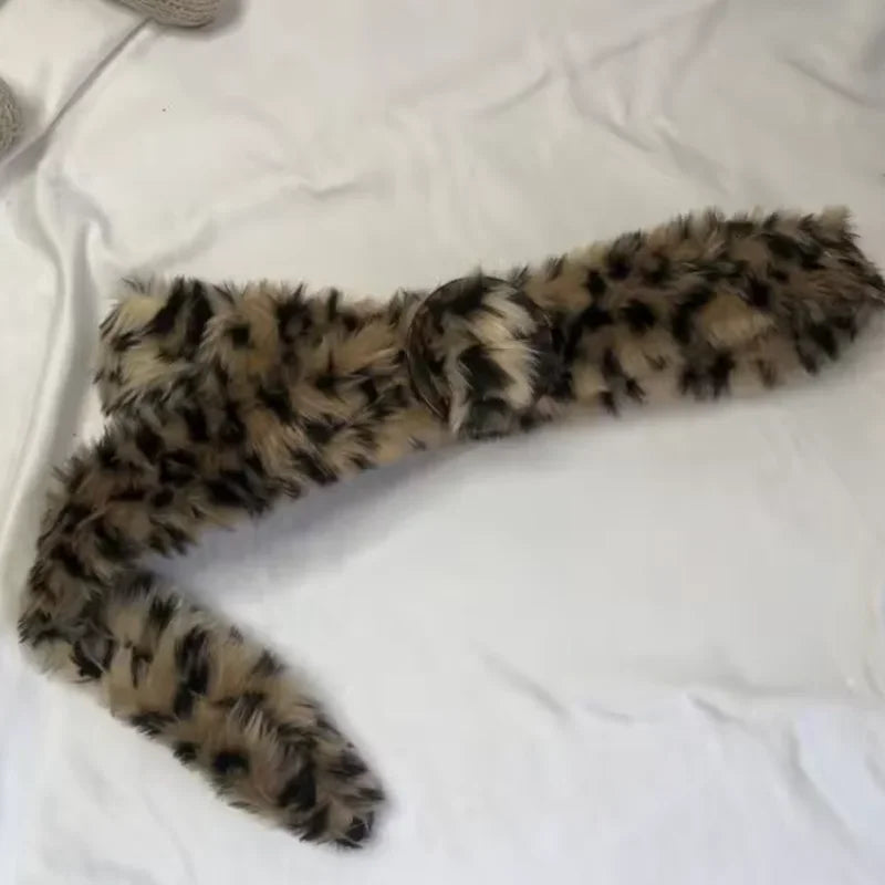 Cyflymder  y2K Subculture Leopard Print Imitation Fur Belt Plush Garment Accessories Waste Soil Wind Autumn Winter Wasit Belts for Women