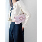 Cyflymder Pink Heart Women's Shoulder Bags Small Square Flap Underarm Bag Fashion Love Ladies Armpit Bag Clutch Purses Female Handbags