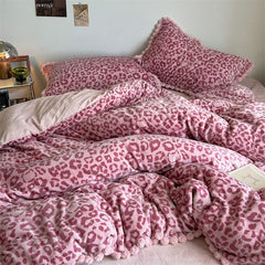 Cyflymder  Winter Thick Warm Luxury Leopard Print Velvet Queen Size Bedding Set Duvet Cover Flat/Fitted Bed Sheet Pillowcases 4Pcs