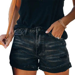 Cyflymder  Women High Waist Vintage Broken Holes Denim Shorts Tassel Trouser Legs Three Quarter Pants Female Mini Jeans Trend Streetwear