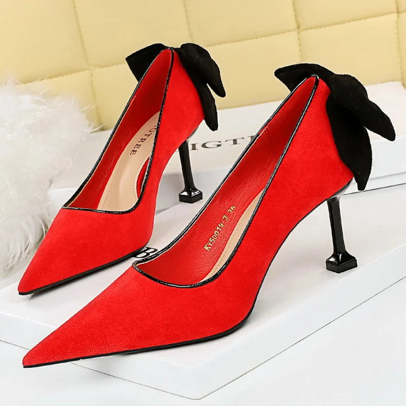 Cyflymder Shoes Bowknot Female Kitten Heels Suede Women Pumps Spring New High-heels Fashion Sweet Ladies Shoes Luxury Pumps