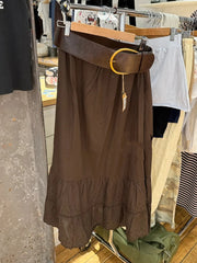 Cyflymder  Brown Lace Trim Long Skirts Women New Cotton Drawstring High Waist Preppy Style Faldas Female Classic Vintage Sweet A-line Skirt