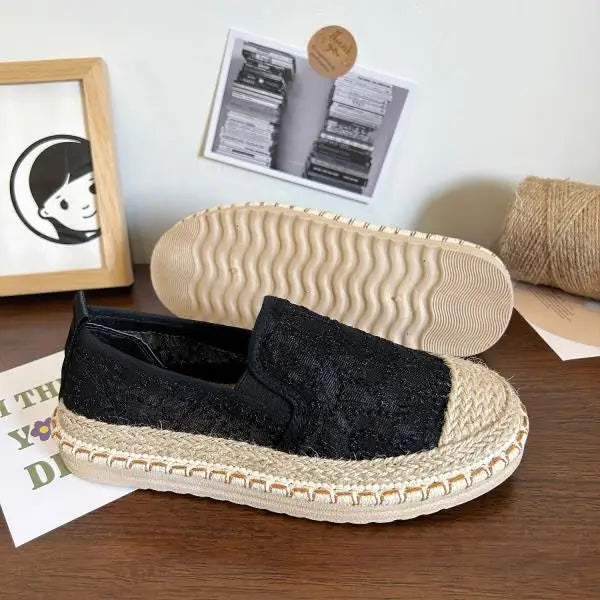 Cyflymder  Shoes Black Flats Slip-on Tennis Female Ladies' Footwear Autumn Slip On Breathable Dress Fall Fisherman Fabric Lace Shoes Woman