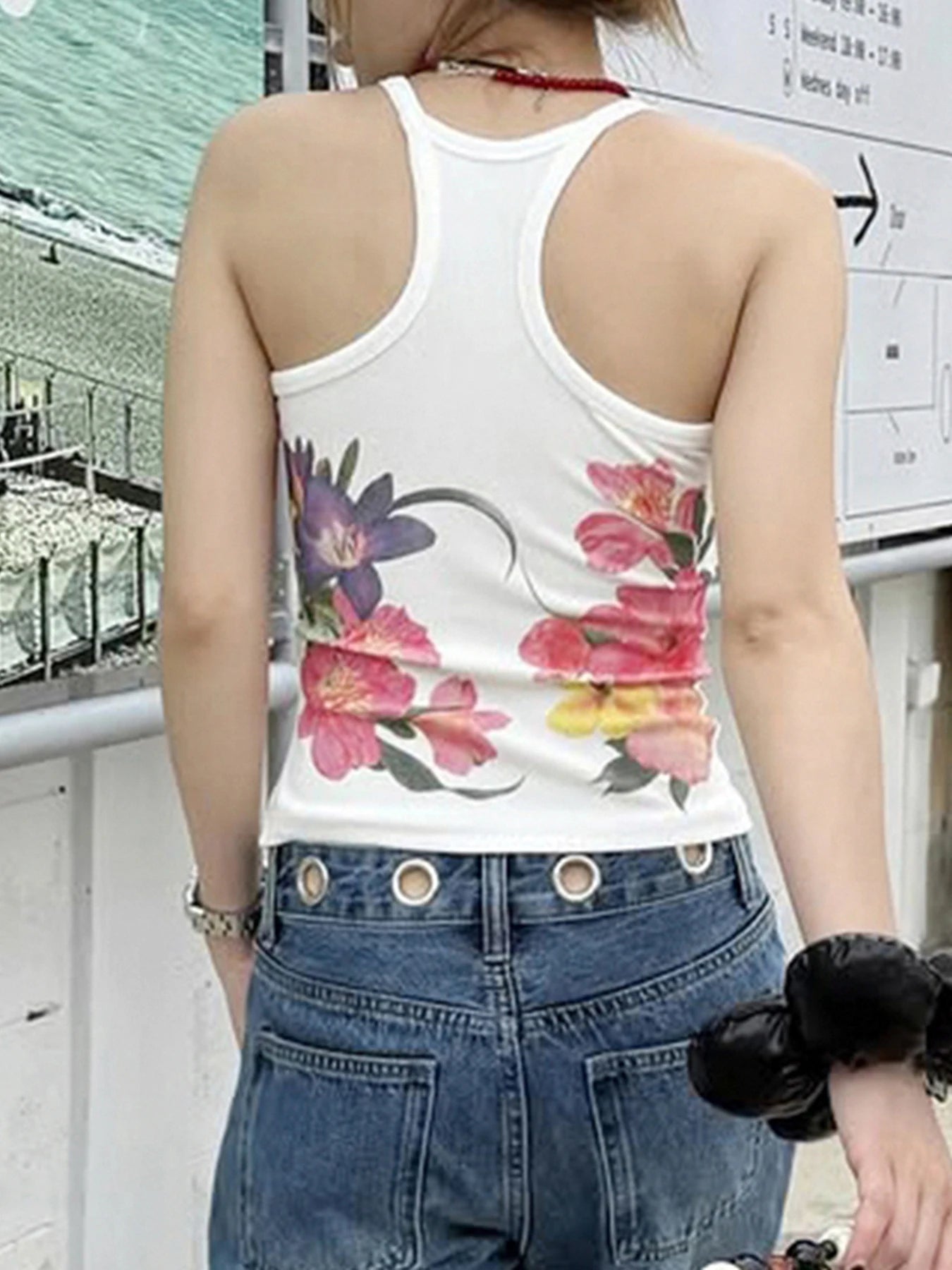 Cyflymder  Basic Sweet Floral Tank Tops Sexy Casual Slim O-Neck Sleeveless Tanks Women Summer Fashion Streetwear Ladies Vest