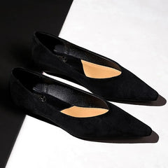 Cyflymder  New Ladies' Wedge Suede Low Heeled Women's Shoes Non-Slip Comfort Ladies Large Size 43 Pointed Low Heeled