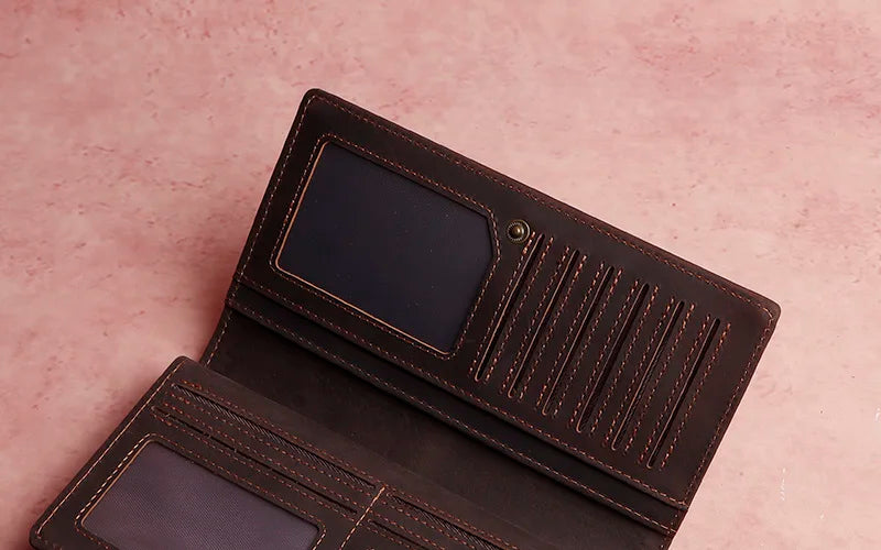 Cyflymder  New Men's Leather Wallet Clutch Bag Large-capacity Card Case Coin Purse First Layer Cowhide Long Wallet Dinner Party Phone Bag