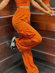 Cyflymder  Halloween Baggy Cargo Pants Low Waist Loose Jogger Parachute Pants with Drawstring Orange Wide Legs Y2K Chic Trousers Streetwear