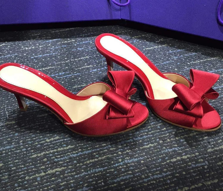 Cyflymder summer new sandals bow slippers fish mouth silk fine heels high Versatile women shoes sex pumps