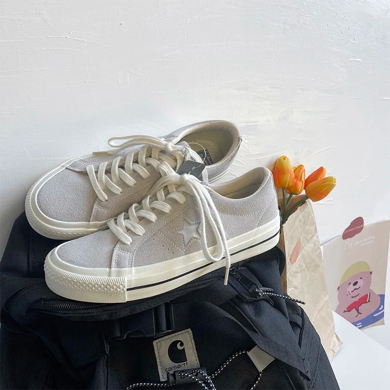 Cyflymder  Retro Star Canvas oes Women's Versatile Little Dir oes INS Skateboard oes Hong Kong Sle Ulzzang Trendy Student Whit...