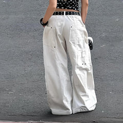 Cyflymder   White Streetwear Wide-Leg Jeans For Women Chic Y2k Low Waist Denim Pants Harajuku All match Loose-Fit Trousers Casual
