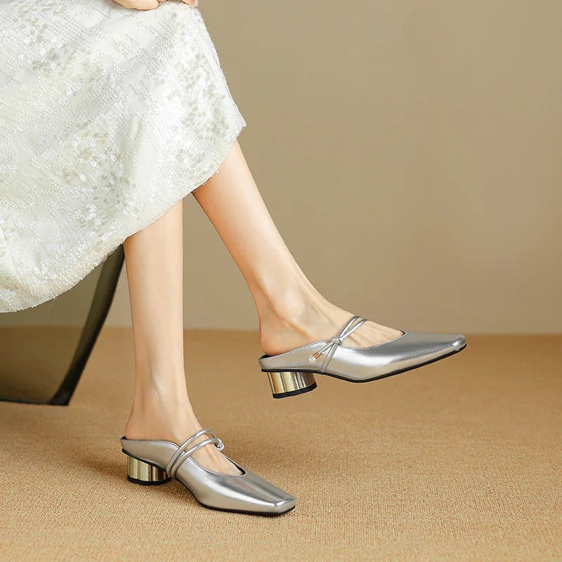 Cyflymder  Slippers Women Summer Shoes Low Slides Cover Toe Med Soft Square Rome Fabric Rubber Hoof Heels PU Shoes Woman 2025 Slippers Soft