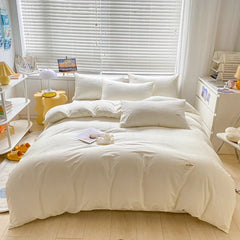 Cyflymder 150/180/200CM Cheese White Brushed Bed Sheet Duvet Cover Pillowcase Four-piece Winter Autumn Bedding Set M048-2