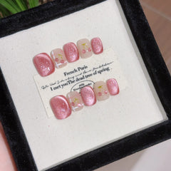 Cyflymder  10Pcs Cat Eye Handmade Press on Nails Flower Pattern Fake Nails Wearable Stick-on Nail False Nails Накладные Ногти Uñas Postizas