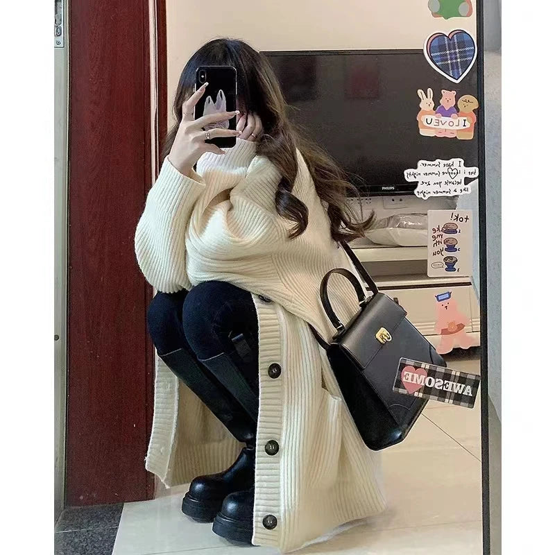 Cyflymder  Autumn Winter Knitted Cardigan Women Lazy Style Thick Loose Sweater Coat