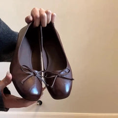 Cyflymder   Retro Bow Round Toe Loafers Shoes Women Shallow Mouth Spring New Item Niche Soft Soled Women's Singles Shoes