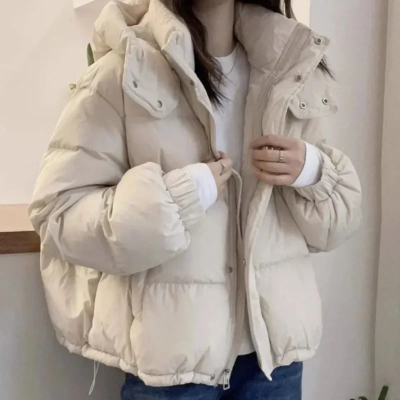 Cyflymder Fashion Parkas Jacket Women's Korean New Autumn Winter Loose Hooded Thicken Warm Down Cotton Padded Short Coats Female Tops