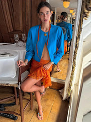 Cyflymder  Solid One Button Round Neck Long Sleeve Cropped Jacket Loose Fit Cropped Summer Women Jacket Casual Versatile Lady Chaqueta