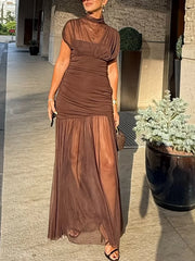Cyflymder  Summer Sexy Women's Sleeveless Pleated Midi Dress Chic Splicing Design Zipper Tulle Dress for Beach Party Elegant Mujer
